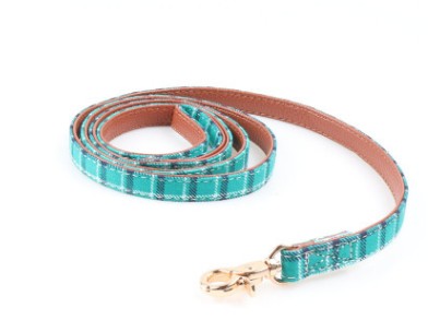 Durable Dog Lead made of Leather with Tartan Design Pet Decoration