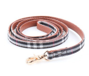 Durable Dog Lead made of Leather with Tartan Design Pet Decoration