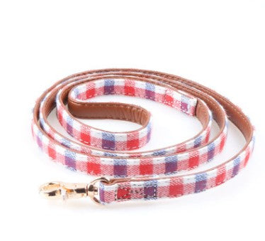 Durable Dog Lead made of Leather with Tartan Design Pet Decoration