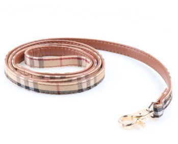 Durable Dog Lead made of Leather with Tartan Design Pet Decoration