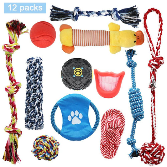 8/10/12/20 Dog Puppy Rope Toys for Playful & Teething Knots & Balls - Treat ball set