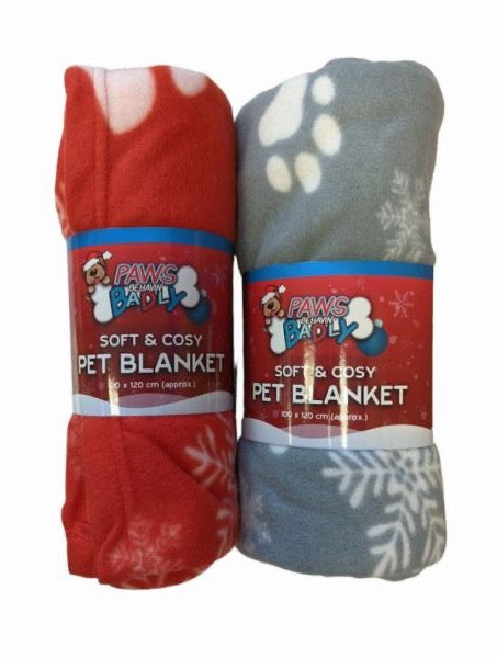 Paws Behavin' Badly Christmas Soft And Cosy Pet Blanket - Red/White & Grey/White