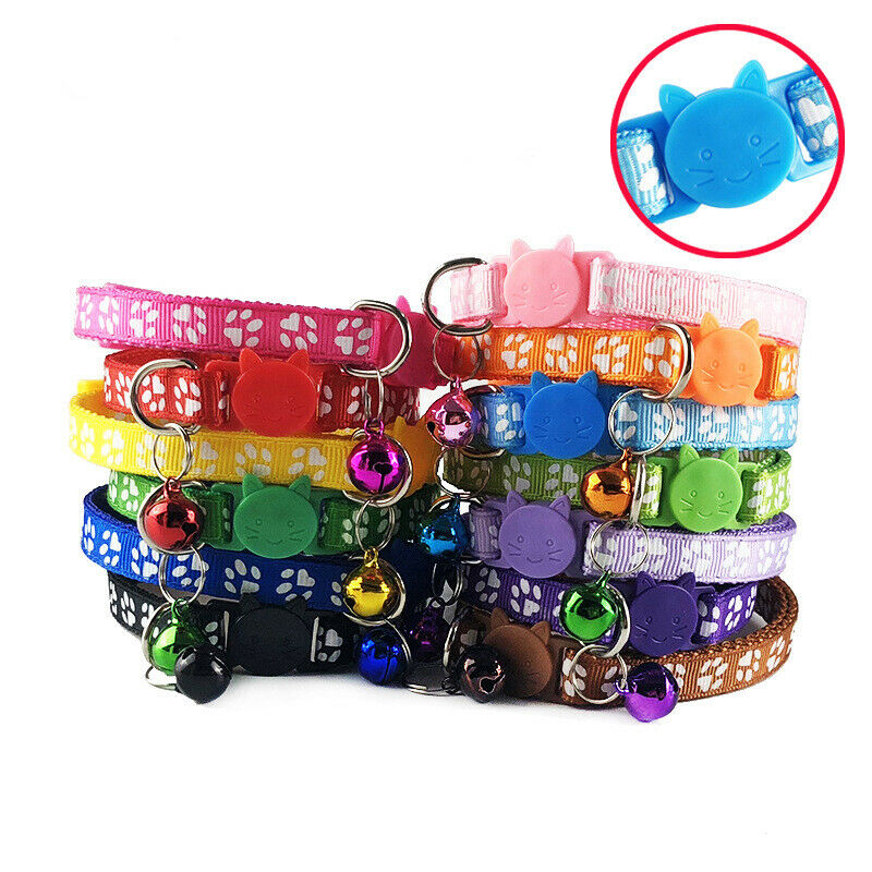 Anti Choke Paw Print Adjustable Kitten/Cat Collar With Bell