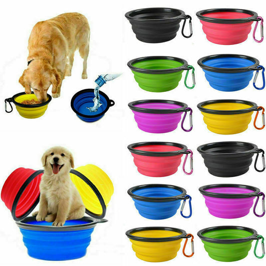 Portable Silicone Dog Water Feeding Bowl Travel Play Disc - Collapsible